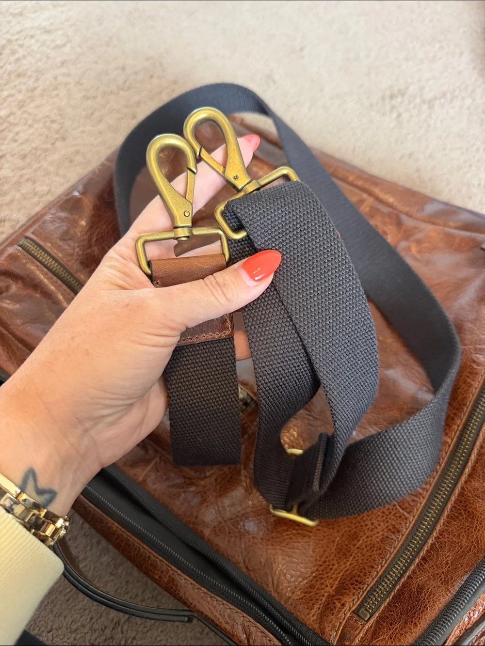 Fossil Buckner Convertible Backpack- Brown Leather Laptop Pocket Strap Included